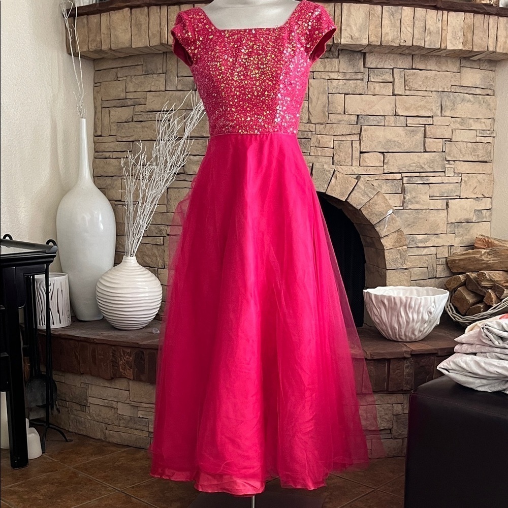 Stunning Tulle Pink Sequin Gown